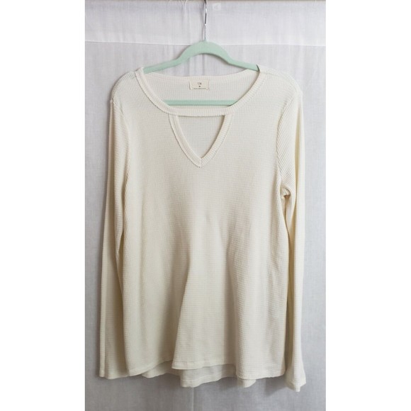 anthropologie t.la top blouse waffle knit thermal pullover ivory keyhole Medium - Picture 1 of 5
